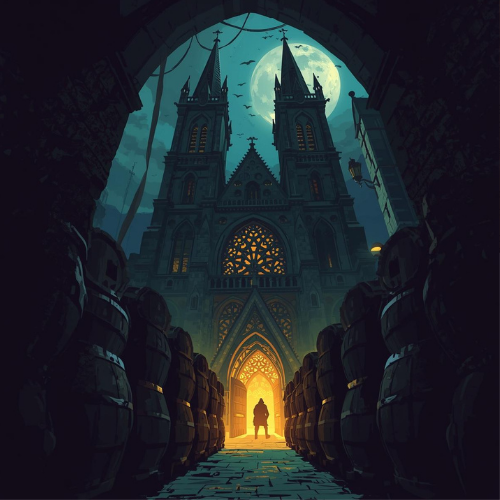 Illustratie biervaten achter een kathedraal